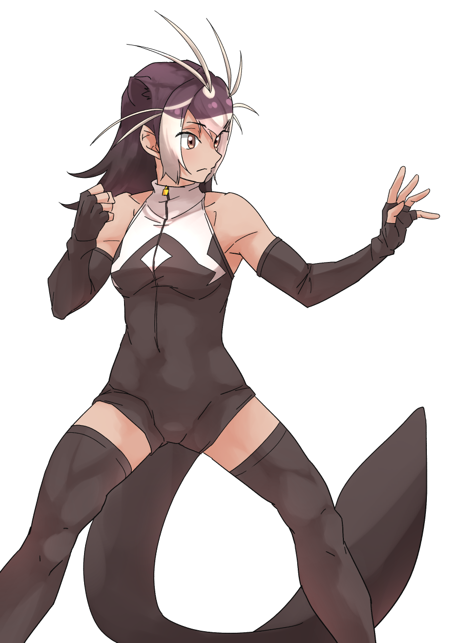 1girl, animal_ears, antenna_hair, bangs, bare_shoulders, brown_gloves, brown_hair, brown_legwear