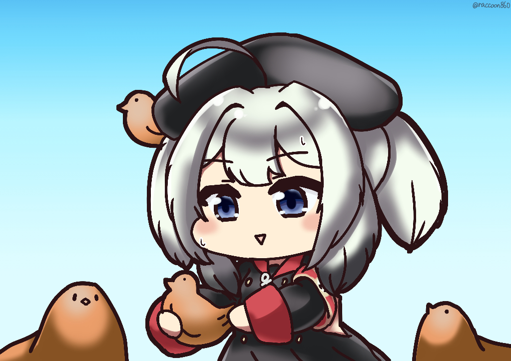 1girl, ahoge, animal, animal_on_head, artist_name, azur_lane, bird, bird_on_head