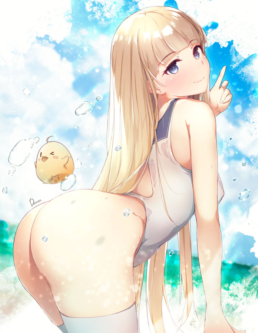 ahoge, ass, azur_lane, bangs, bird, blonde_hair, blue_eyes, blush