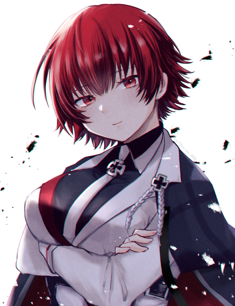 1girl, aiguillette, azur_lane, bangs, black_cape, black_shirt, breasts, cape