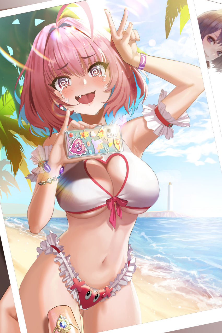 @_@, absurdres, ahoge, arm_up, ass_visible_through_thighs, bangle, bangs, bare_shoulders