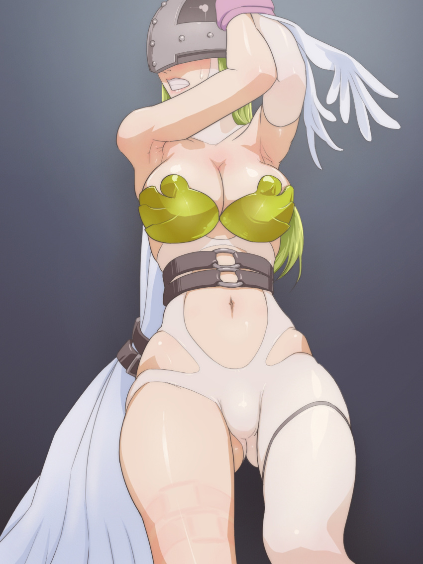1girl, angel_wings, angewomon, armpits, bdsm, blonde_hair, bondage, bound