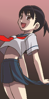 brown_eyes, brown_hair, lowres, midriff, oekaki, okusa_manami, ookusa_manami, ponytail