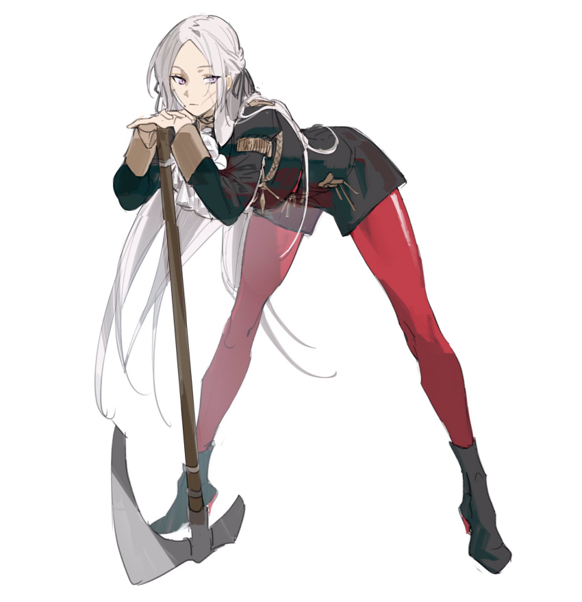 1girl, axe, cape, cravat, edelgard_von_hresvelg, fire_emblem, fire_emblem:_three_houses, full_body