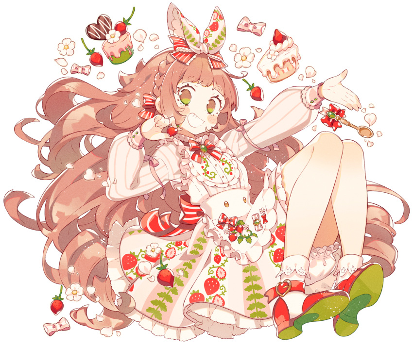 1girl, blush, bow, bow_removed, braid, brown_eyes, brown_hair, candy
