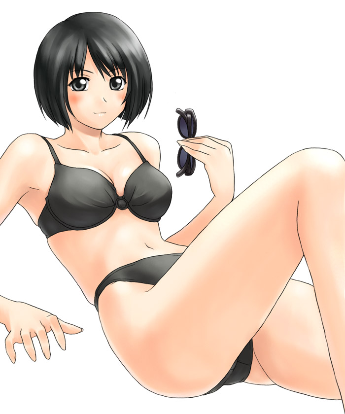 black_eyes, black_hair, fomalhaut, glasses, holding, holding_glasses, holding_sunglasses, sunglasses