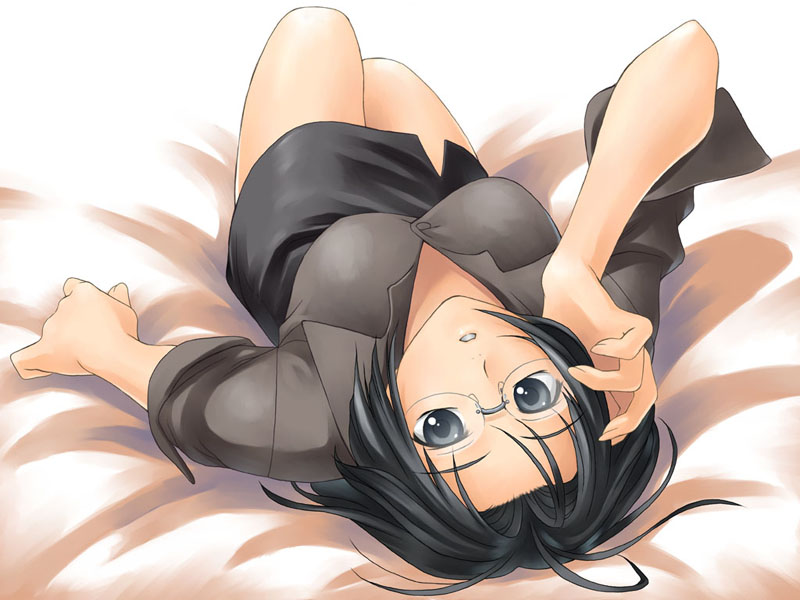 blue_hair, fomalhaut, glasses, lying, tanaka_shoutarou