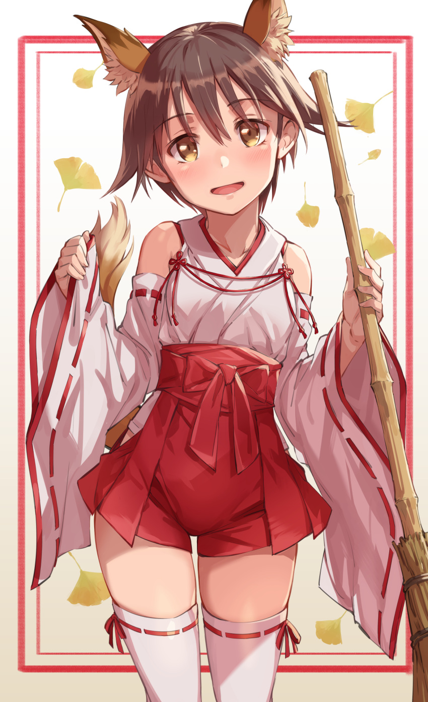 1girl, absurdres, animal_ear_fluff, animal_ears, bamboo_broom, blonde_hair, blush, broom