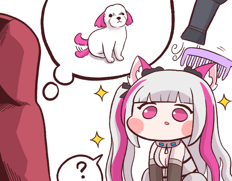 ?, animal_ears, bangs, black_lilith, blunt_bangs, blush_stickers, bulga, chibi