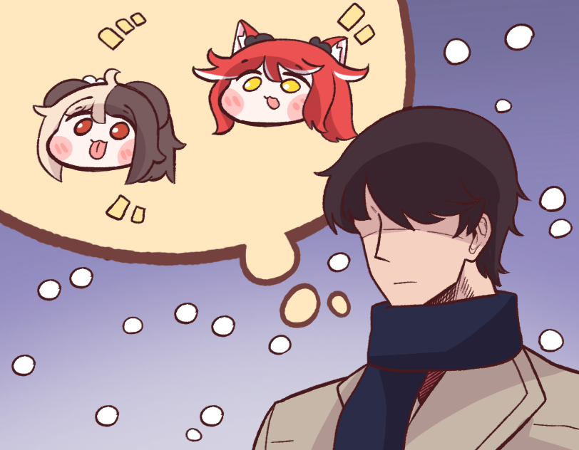 1boy, 2girls, :3, :p, animal_ears, blonde_hair, blush_stickers, brown_hair