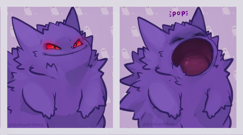 :o, artist_name, closed_eyes, closed_mouth, commentary, english_commentary, gen_1_pokemon, gengar