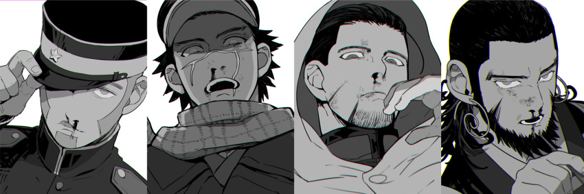 adjusting_clothes, adjusting_headwear, ainu, ainu_clothes, alternate_costume, arm_up, beard, black_hair