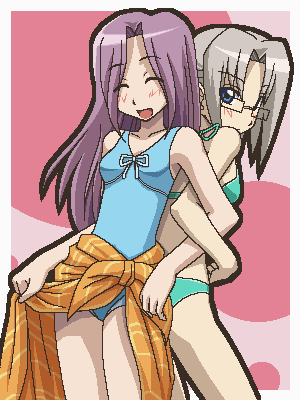 bikini, glasses, harukaze_chiharu, hayate_no_gotoku!, kasumi_aika, lowres, oekaki, swimsuit