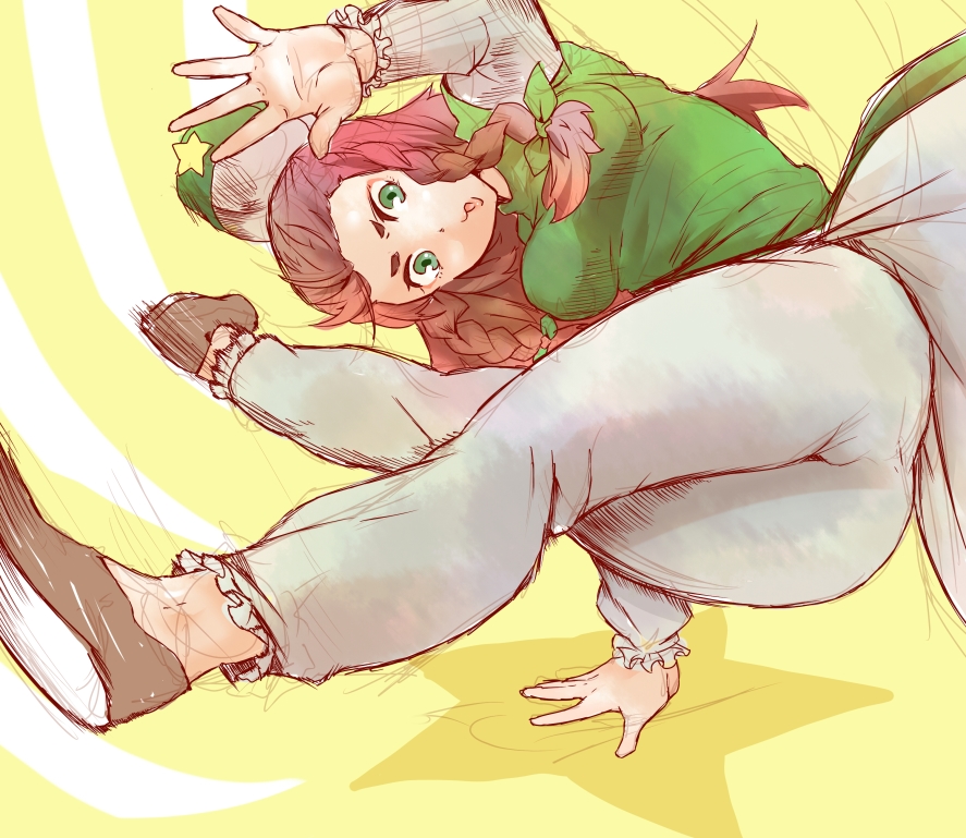 1girl, beret, braid, breasts, chinese_clothes, dress, flats, hat