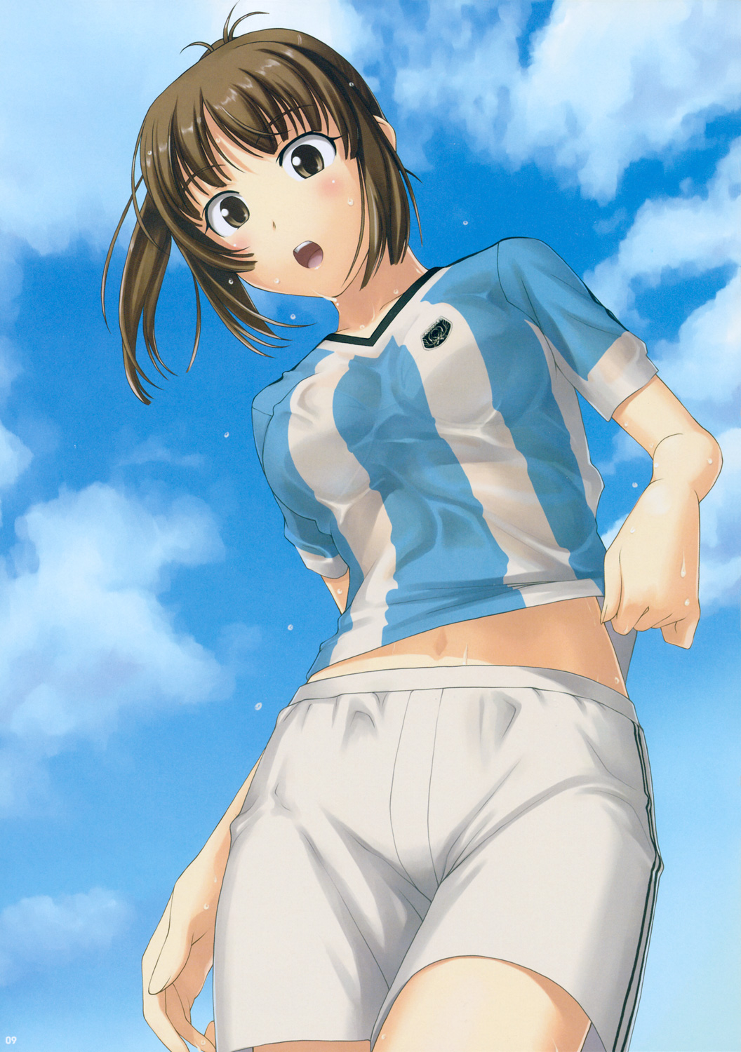 1girl, argentina, asociacion_de_futbol_argentina, brown_eyes, brown_hair, fomalhaut, gym_shorts, highres