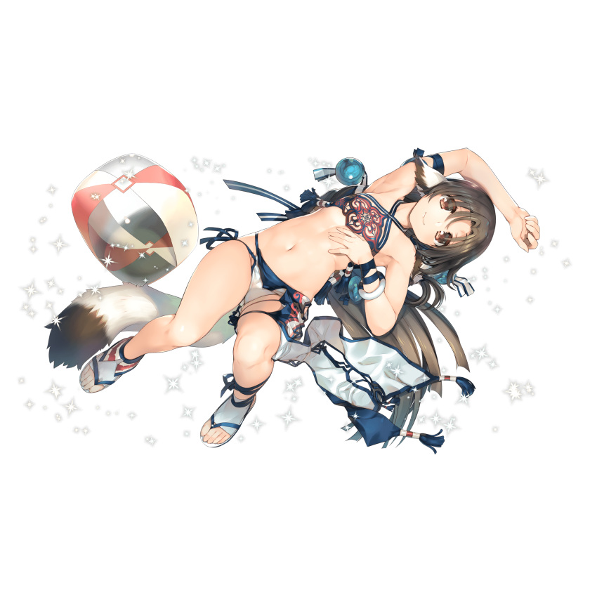 1girl, amazuyu_tatsuki, animal_ears, arm_strap, ball, bangs, beachball, bikini