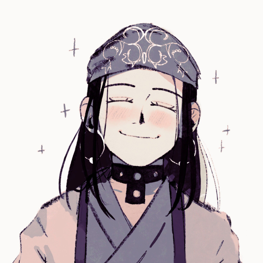 1girl, ainu, ainu_clothes, asirpa, bandana, black_choker, black_hair, blue_bandana