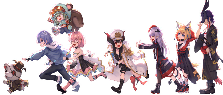 5girls, absurdres, amahane_yotsuha, animal_ear_fluff, animal_ears, blue_ribbon, character_request, demon_girl