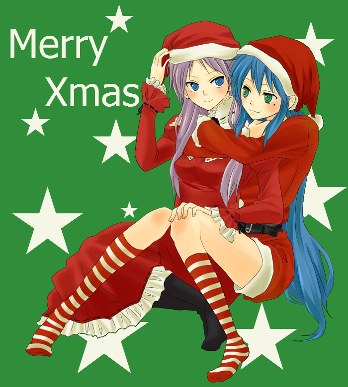 christmas, hiiragi_kagami, izumi_konata, kochoko, lucky_star, santa_costume