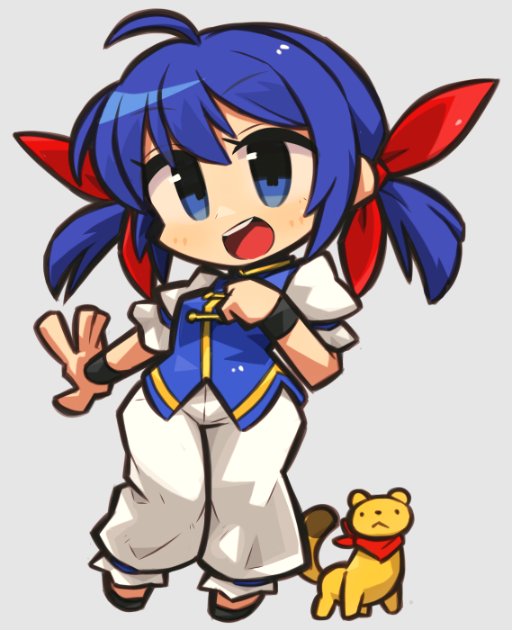 1girl, ahoge, blue_hair, chinese_clothes, ferret, futaba_hotaru, hair_ribbon, ibara.