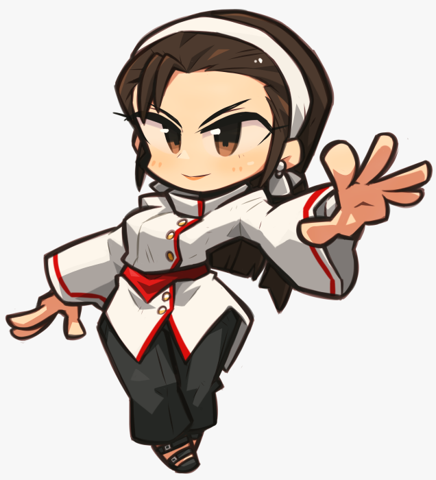 1girl, brown_eyes, brown_hair, hair_pulled_back, hairband, ibara., kagura_chizuru, long_hair, long_sleeves, open_hand, solo, the_king_of_fighters, tsurime