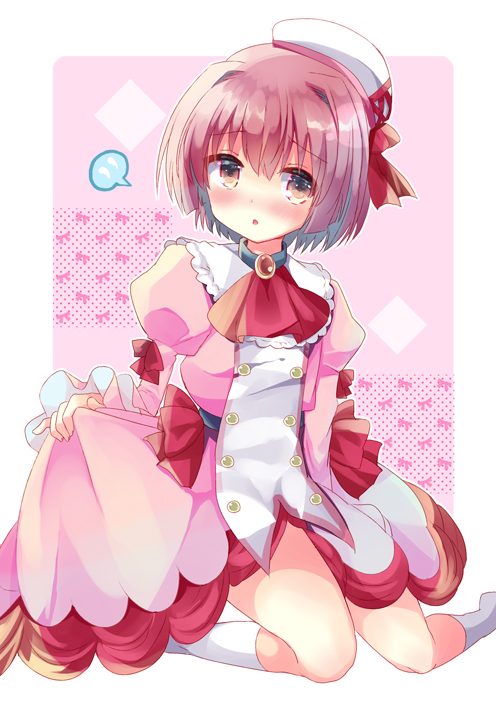 1girl, :o, bangs, beret, blush, bow, brown_eyes, brown_hair