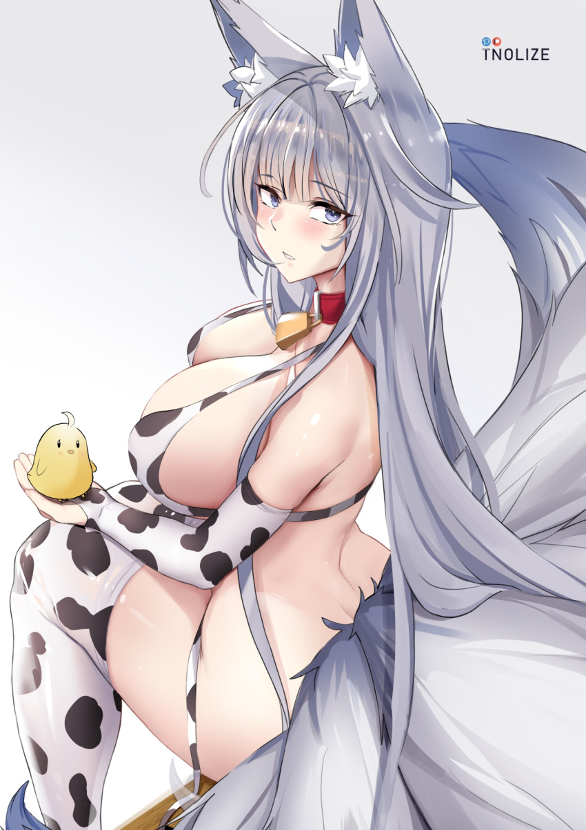 1girl, animal_ear_fluff, animal_ears, animal_print, artist_name, ass, azur_lane, bare_shoulders