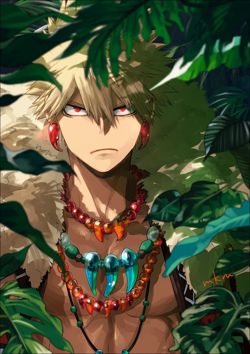 1boy, bakugou_katsuki, bangs, beads, blonde_hair, blurry_foreground, boku_no_hero_academia, closed_mouth