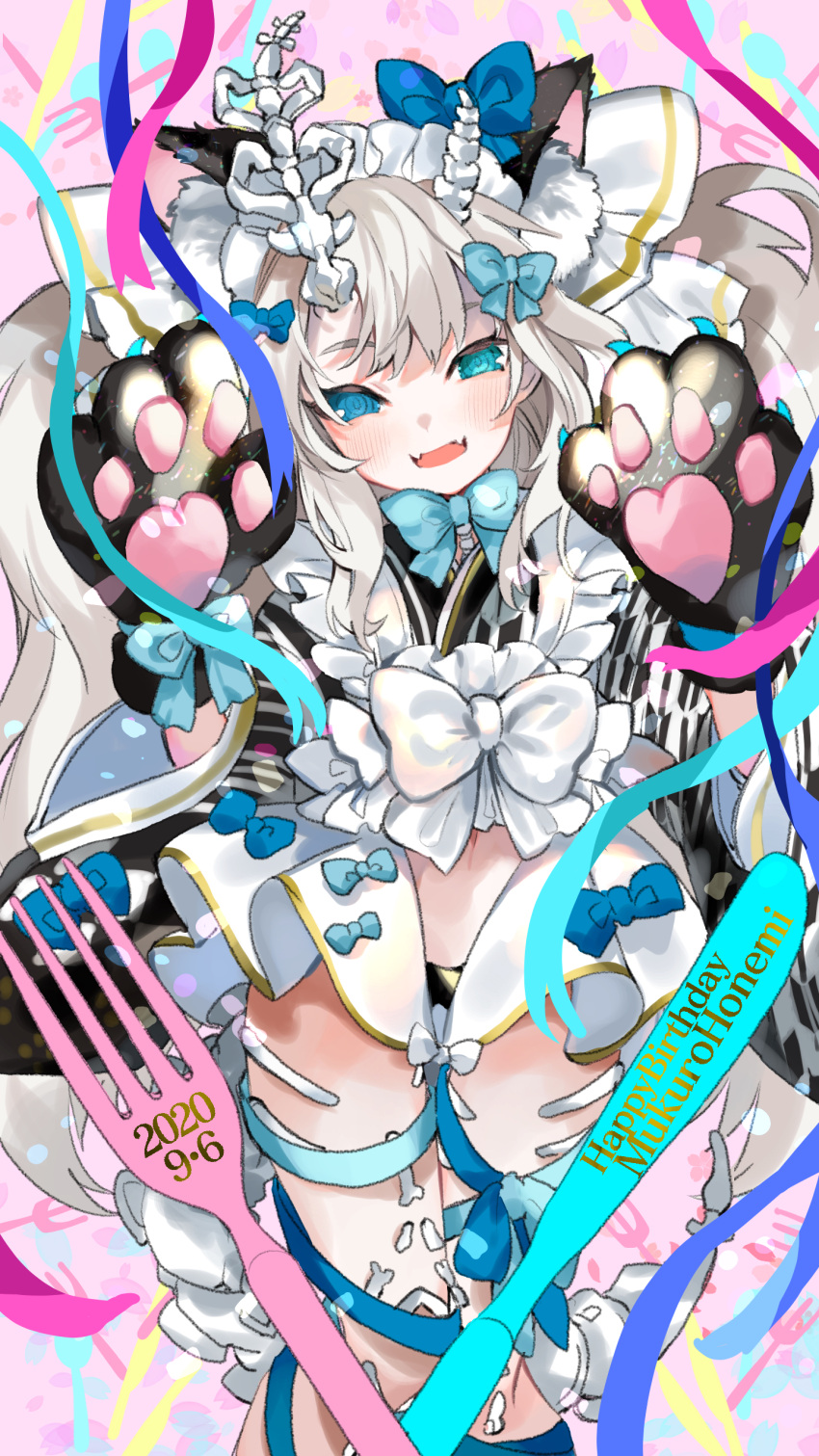 :d, aano_(10bit), absurdres, animal_ear_fluff, animal_ears, asymmetrical_horns, bangs, black_gloves