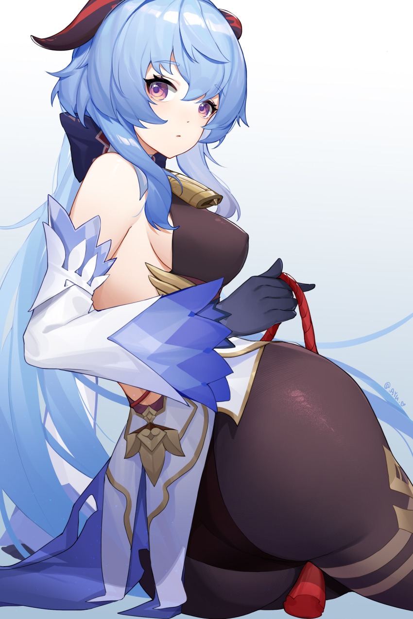 1girl, absurdres, artist_name, ass, ayu_(ayuyu0924), bangs, bare_shoulders, bell