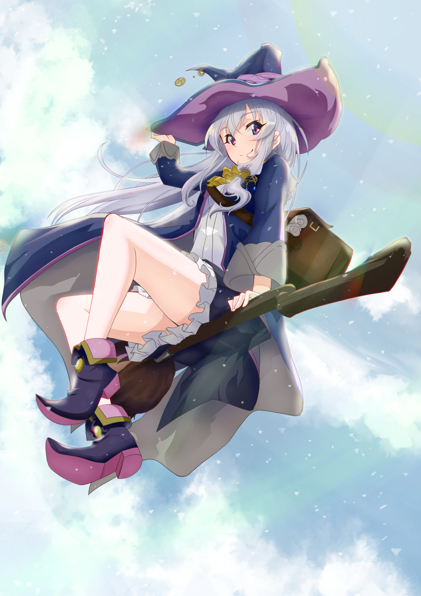 1girl, absurdres, adjusting_clothes, adjusting_headwear, bag, bangs, black_headwear, blue_eyes
