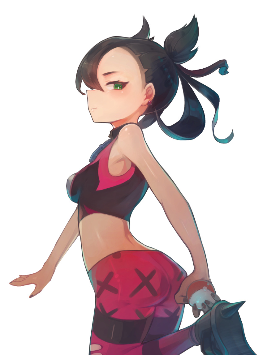 1girl, ass, bangs, black_hair, black_nails, bongnom, breasts, bright_pupils