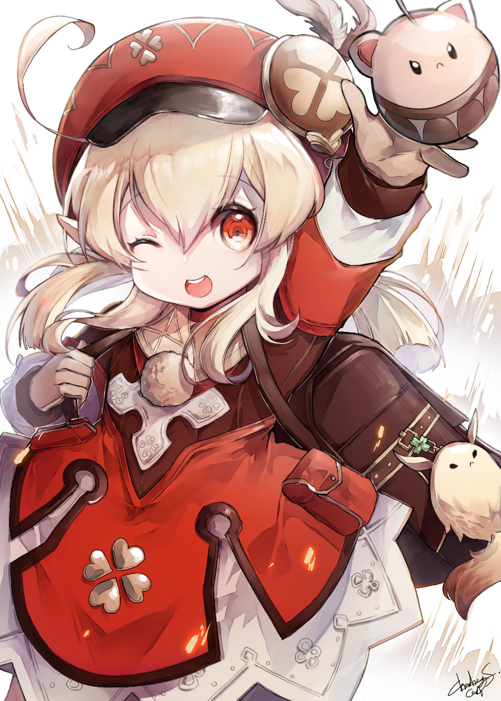 >:(, 1girl, :<, ;d, ahoge, animal_ears, backpack, bag