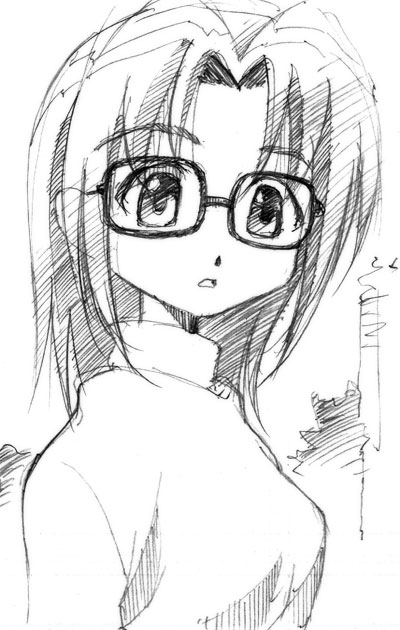 glasses, gofu, iinchou_(seto_no_hanayome), monochrome, seto_no_hanayome, sketch, traditional_media