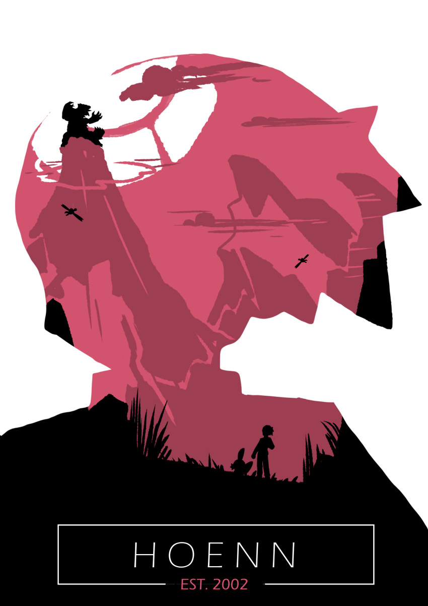brendan_(pokemon), clouds, gen_3_pokemon, grass, groudon, hat, highres, legendary_pokemon