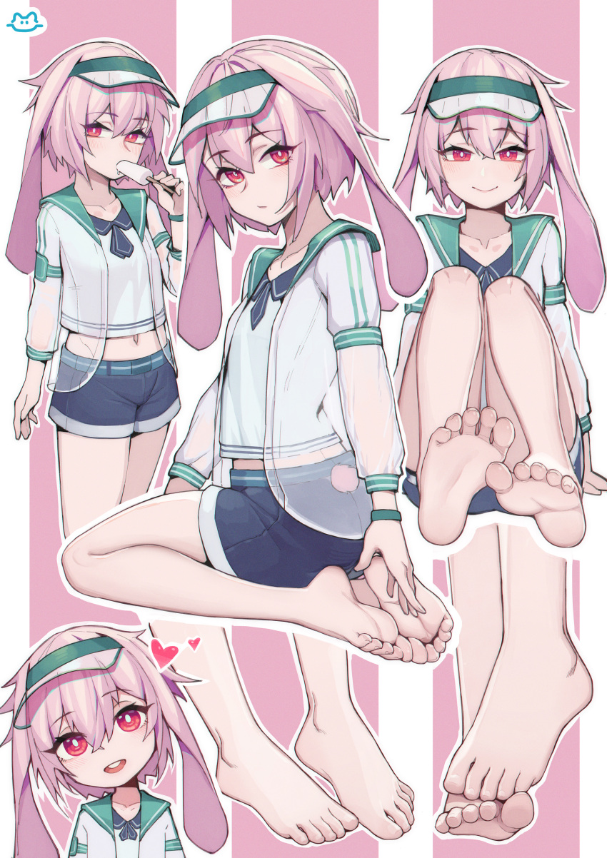 1boy, absurdres, animal_ears, ansel_(arknights), ansel_(casual_vacation)_(arknights), arknights, barefoot, buck_teeth