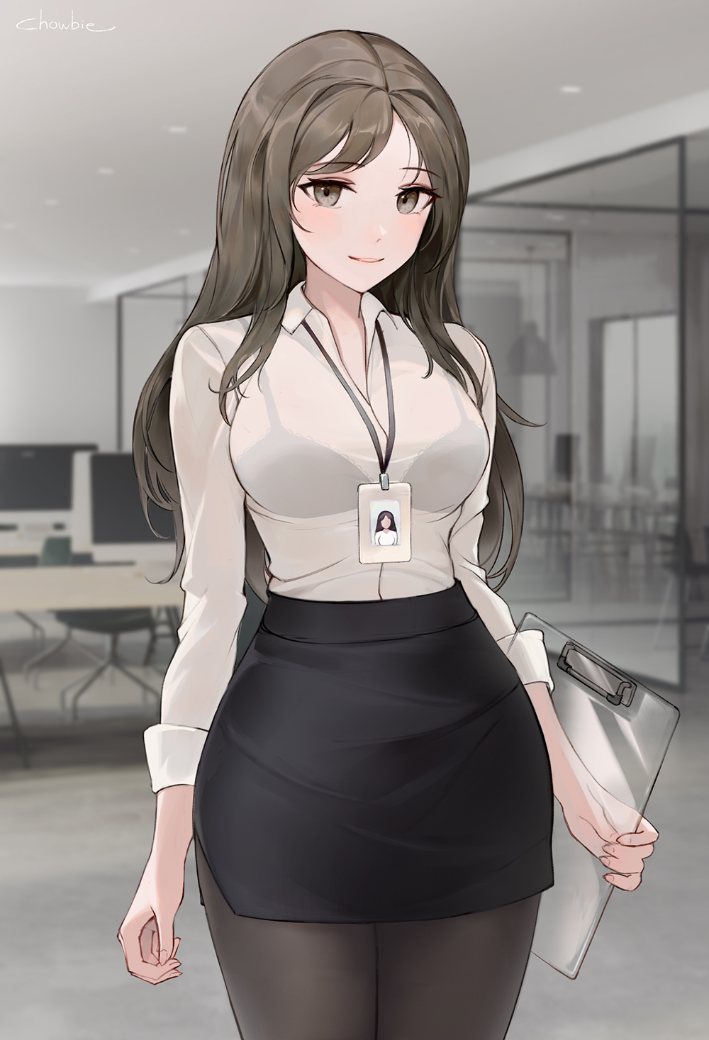 1girl, bangs, black_bra, blush, bra, brown_eyes, brown_hair, brown_legwear