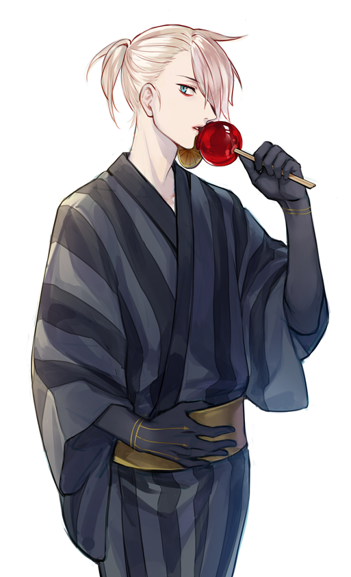 1boy, alternate_costume, dango, earrings, eyeshadow, fate/grand_order, fate_(series), food