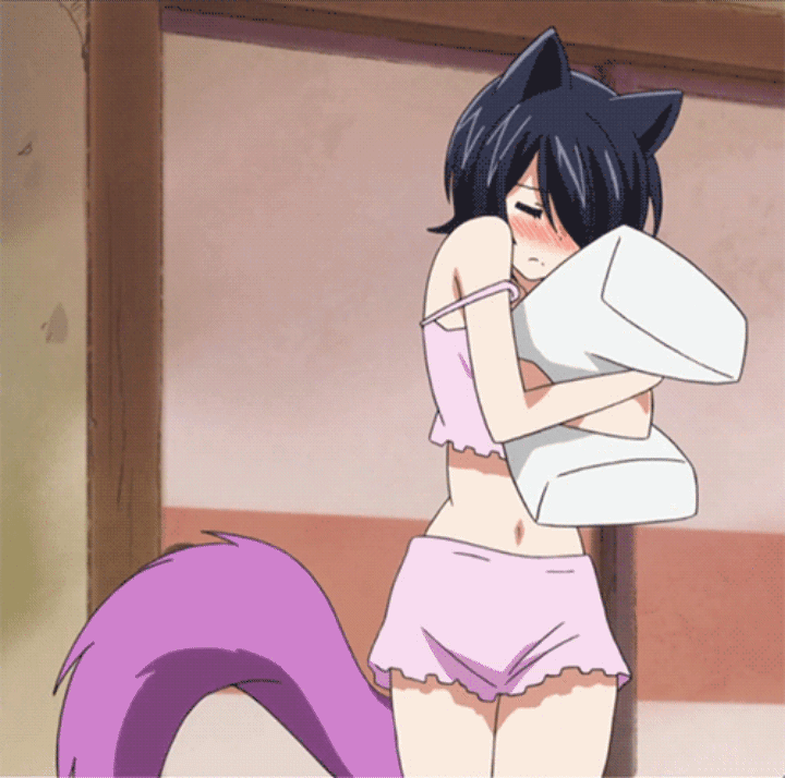 1girl, animal_ears, animated, artist_request, bangs, black_hair, blush, closed_eyes