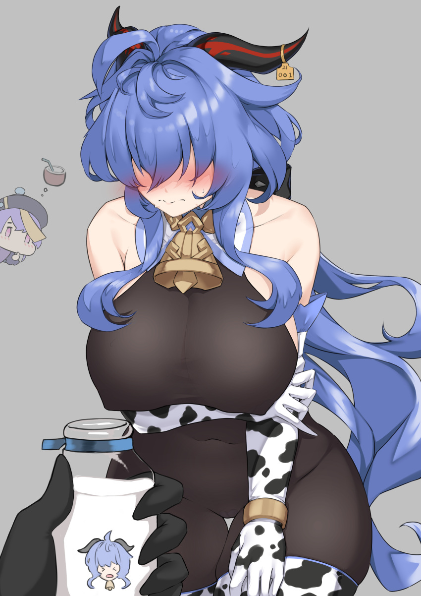>_<, 2021, 2girls, absurdres, alternate_breast_size, animal_print, apj, bare_shoulders