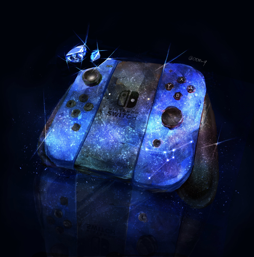 absurdres, artist_name, black_background, blue_theme, cocon_(cocon_q), commentary_request, constellation, controller