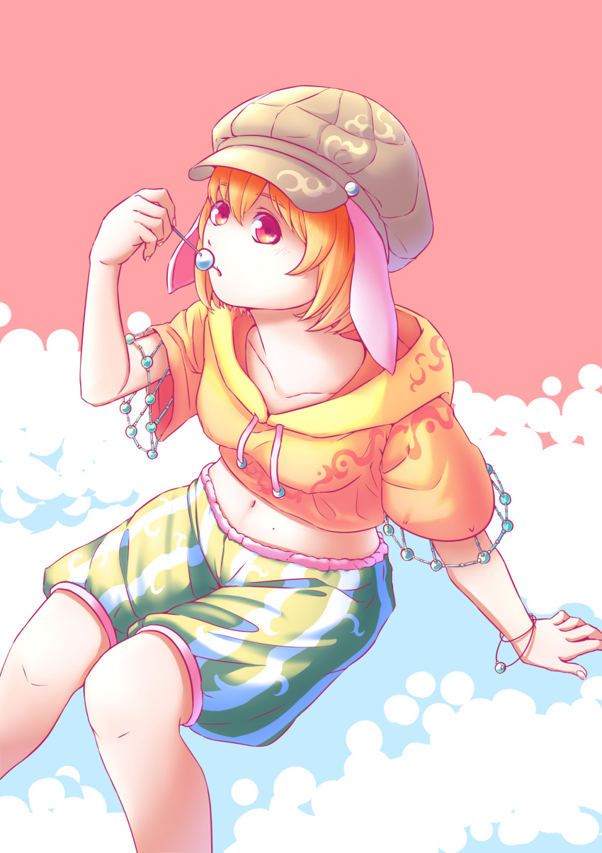 1girl, absurdres, animal_ears, bare_legs, bracelet, brown_headwear, cabbie_hat, dango