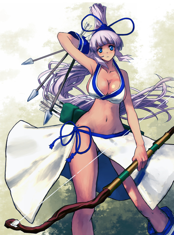 bow_(weapon), breasts, cleavage, inumaroboya, inumaru_(sougen_no_marogoya), majikina_mina, samurai_spirits, weapon