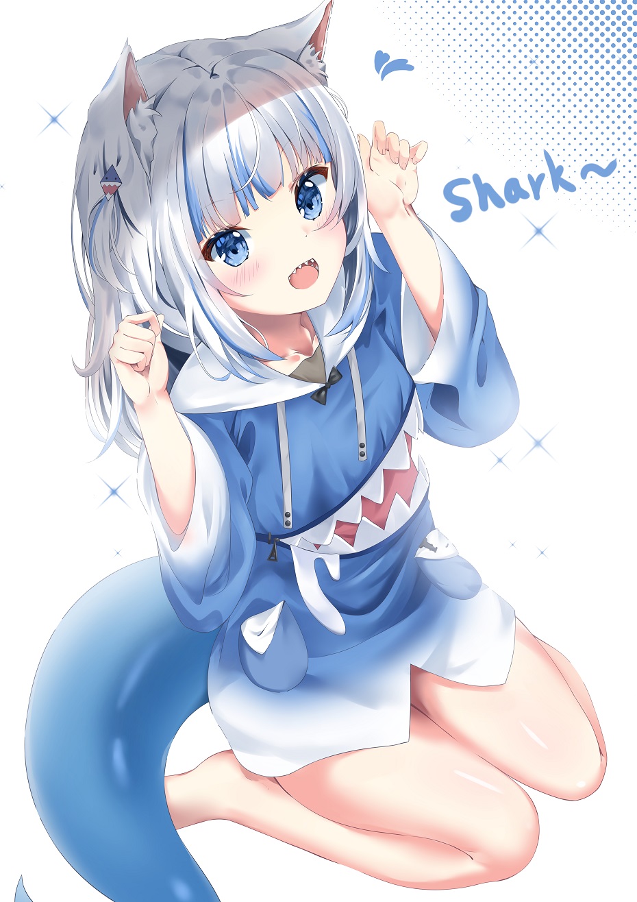 1girl, :d, animal_ears, bangs, barefoot, blue_eyes, blue_hair, blue_hoodie