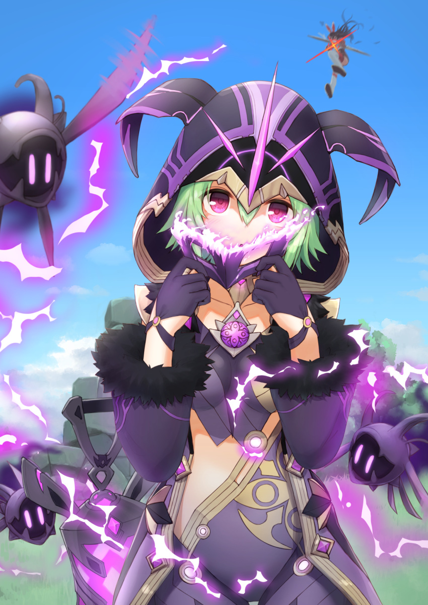 1girl, blush, cloak, electro_cicin_mage_(genshin_impact), fur_cuffs, gem, genshin_impact, gloves