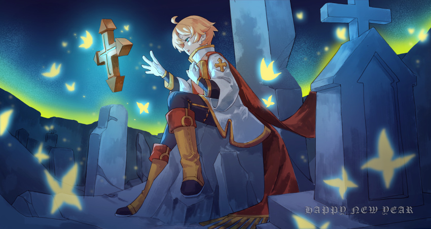 1boy, absurdres, ahoge, animal, aqua_eyes, blonde_hair, book, boots