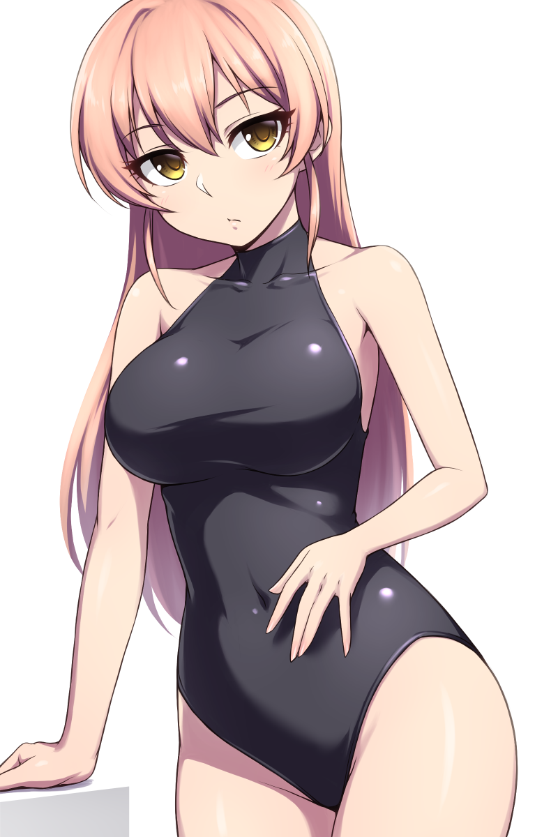 1girl, alternate_hairstyle, black_leotard, breasts, commentary_request, covered_navel, hair_down, highres