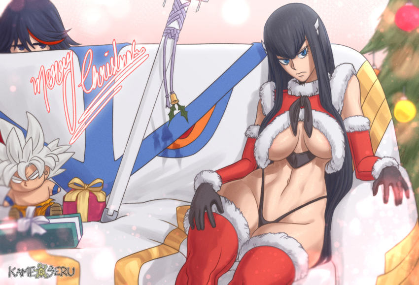 2girls, abs, alternate_costume, artist_name, bakuzan, bangs, black_gloves, black_hair