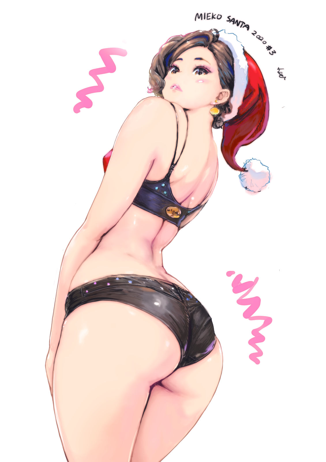 1girl, ^^^, ass, black_shirt, black_shorts, brown_eyes, brown_hair, carina_(xiaowoo)