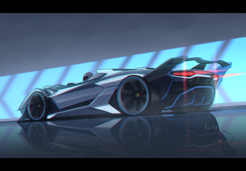 artist_name, car, glowing, ground_vehicle, helmet, kai55, lamborghini, lamborghini_sc20